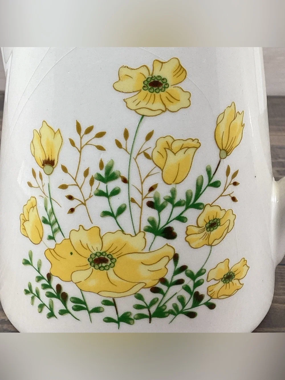 Vintage 5.5” Pottery Pitcher Yellow Wildflowers Floral Farmhouse Rustic Vase